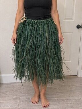 Vintage 1980 Lanakila Crafts Hawaii Hula Grass Skirt Raffia Adult Green 30 Inch